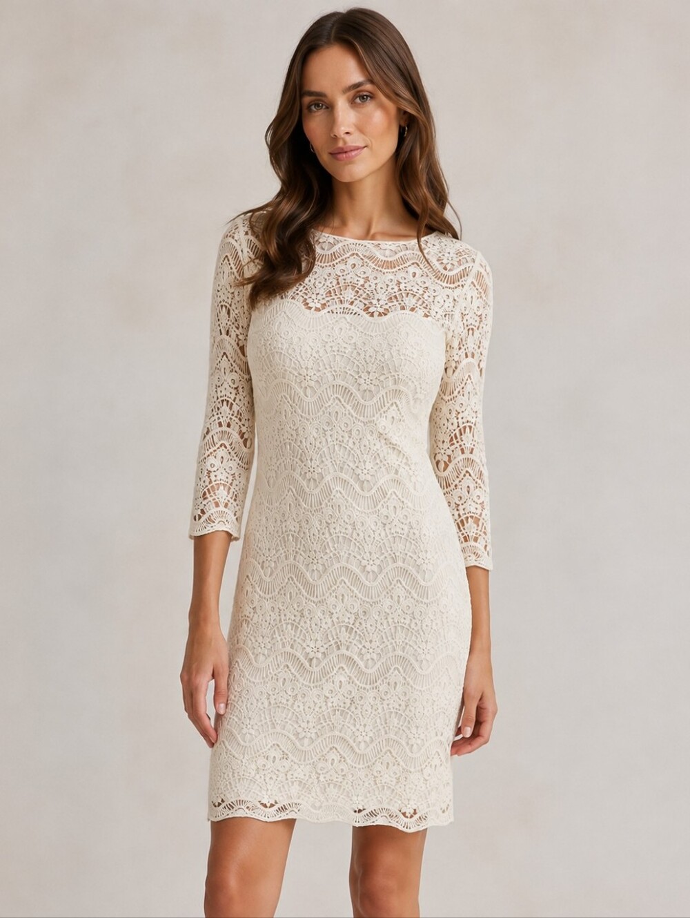 Lauren Ralph Lauren ivory crochet lace sheath dress M 3/4 sleeve bridal